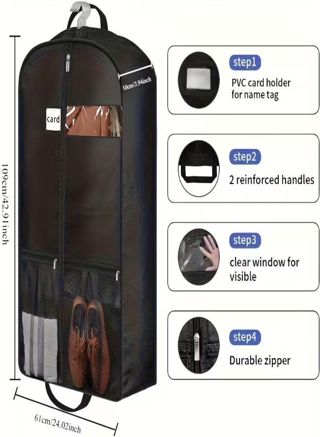 عدد 3 من أكياس حفظ الملابس المقاومة للغبار مع نافذة عرض (109.22 سم) – أكياس تخزين معلّقة متينة بسحّاب إغلاق لحماية القمصان والبذلات والفساتين والمعاطف – منظم ملابس محمول للخزانة وغرفة النوم والسكن الطلابي - Image 2