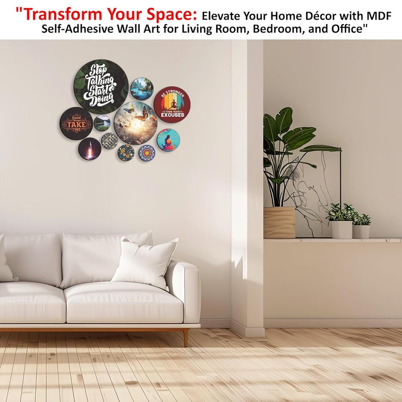 Rousrie Wooden Wall Hanging For Home Décor, Living Room, Bedroom, Office, Motivational Art Patterns, Pack of 11 (Motivational quotes 4) - Image 3