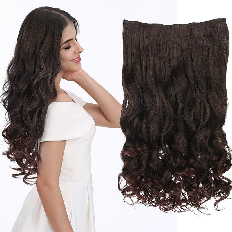 REECHO 14" 1-Pack 3/4 Full Head Wavy Clips in on Synthetic Hair Extensions HE008 Hairpieces for Women 5 Clips 3.6 Oz per Piece - Dark Brown - Image 1