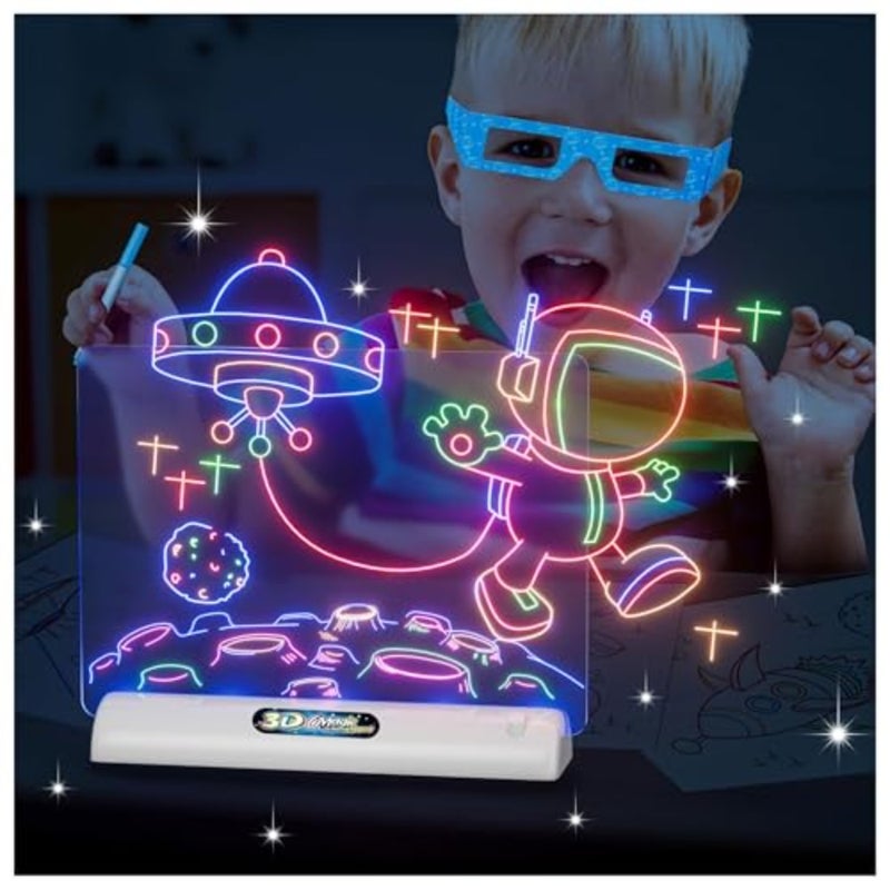 Magic 3D Light Board, Colorful 3D Drawing Board for Child, Tracing and Drawing Pad Painting Kit Toys, Erasable Reusable Electronic Drawing Pads, Educational and Learning Toy for Boy Girls - Image 1