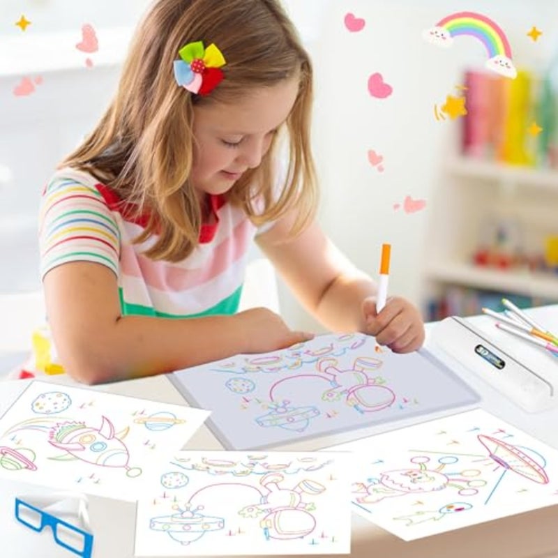 Magic 3D Light Board, Colorful 3D Drawing Board for Child, Tracing and Drawing Pad Painting Kit Toys, Erasable Reusable Electronic Drawing Pads, Educational and Learning Toy for Boy Girls - Image 2