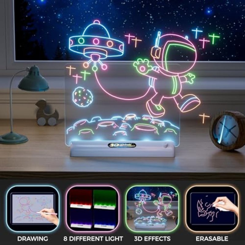 Magic 3D Light Board, Colorful 3D Drawing Board for Child, Tracing and Drawing Pad Painting Kit Toys, Erasable Reusable Electronic Drawing Pads, Educational and Learning Toy for Boy Girls - Image 3