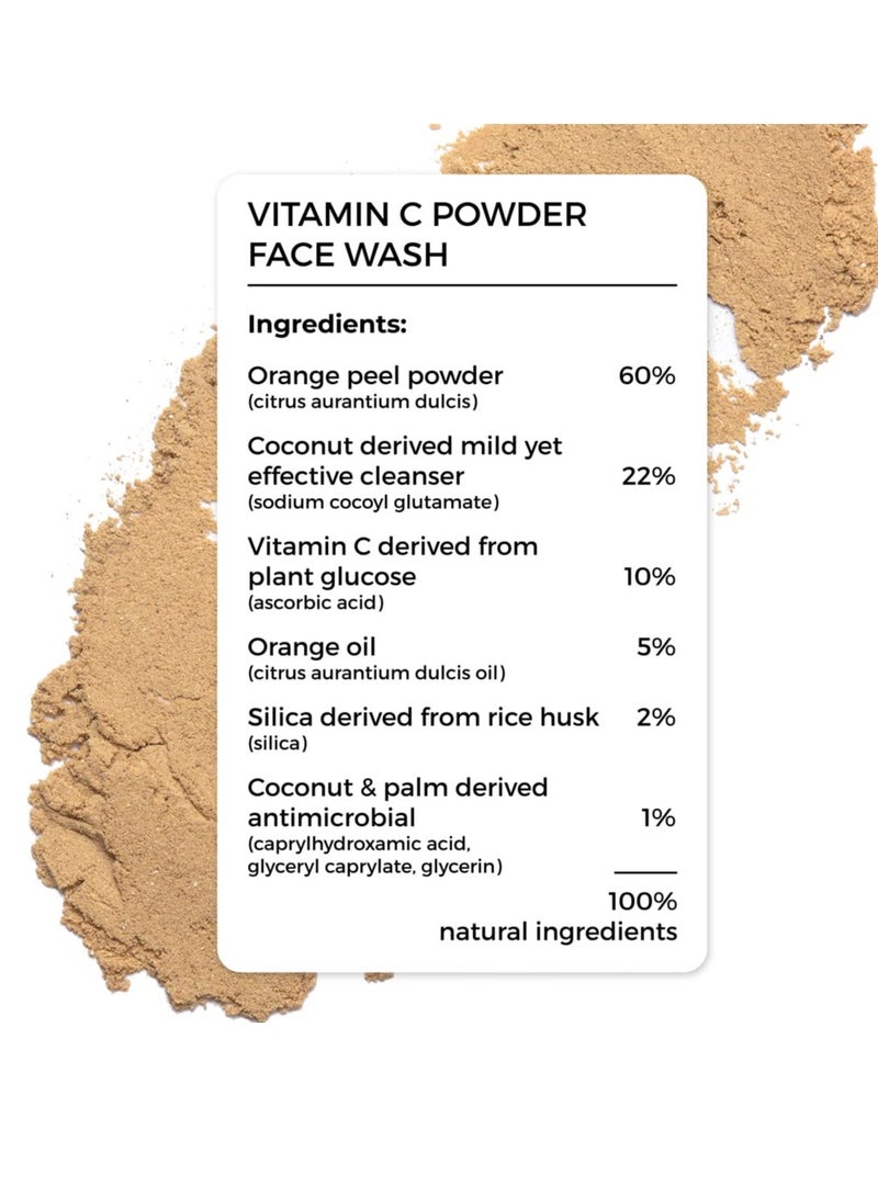 BRILLARE BRILLARE Real Vitamin C Powder Face Wash, Daily Brightening Facial Cleanser with Orange Peel Powder, Paraben & Sulfate-free, Complete Natural Skincare, for Men & Women, 15gm  - Image 2
