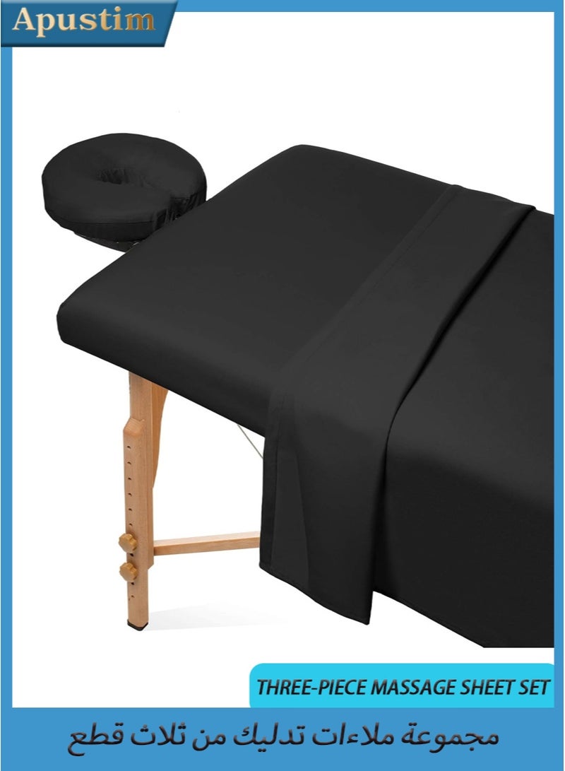 Apustim Three Piece Microfiber Massage Bed Sheet Set，Premium Facial Treatment Bed Cover，Includes Sheet，Fitted Sheet，and Facial Support Pillowcase （Black） - Image 1