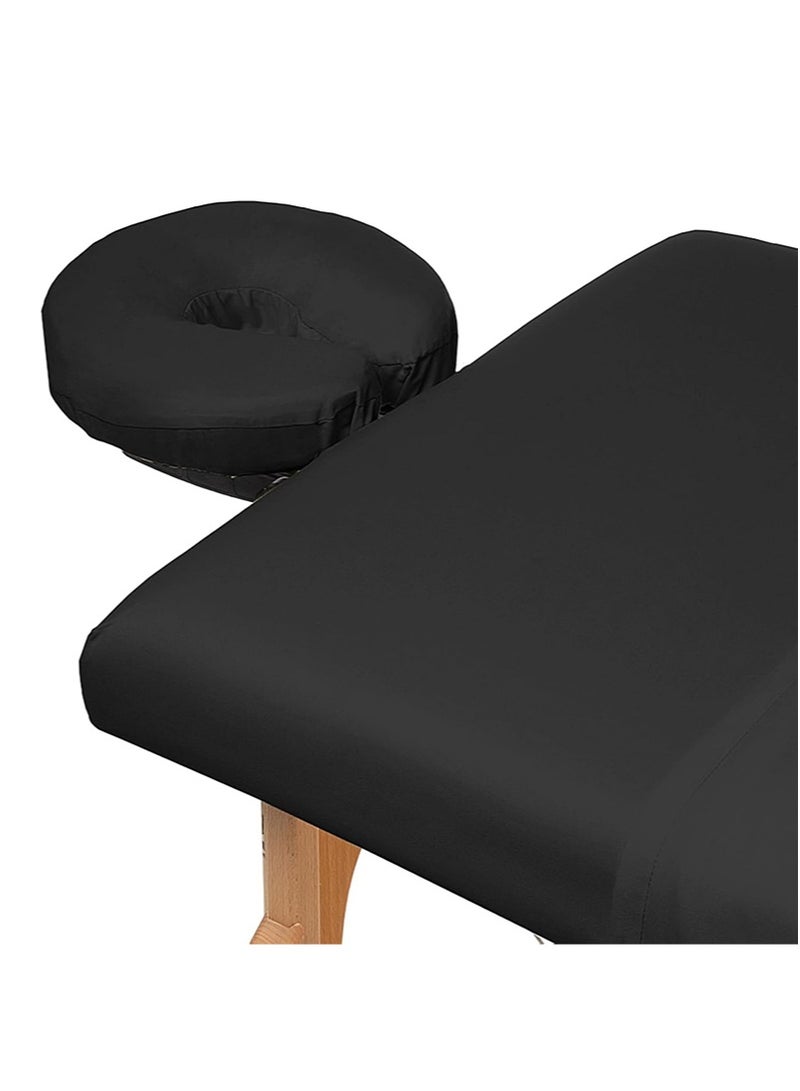 Apustim Three Piece Microfiber Massage Bed Sheet Set，Premium Facial Treatment Bed Cover，Includes Sheet，Fitted Sheet，and Facial Support Pillowcase （Black） - Image 3