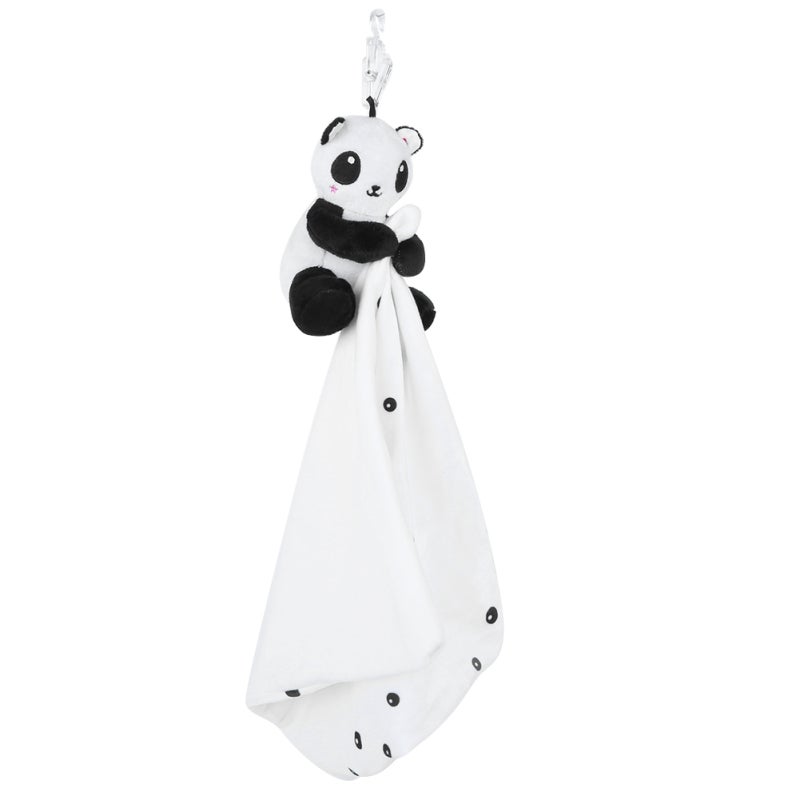 Baby Soothing Towel Safe Non-Toxic Soft Fabric Easy To Hang Crib Toy - Attention-Grabbing Black And White Bear Design With Inner Ring For Newborns Infants - Image 2