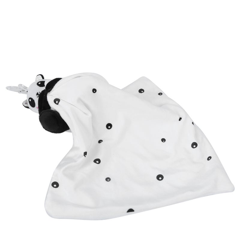 Baby Soothing Towel Safe Non-Toxic Soft Fabric Easy To Hang Crib Toy - Attention-Grabbing Black And White Bear Design With Inner Ring For Newborns Infants - Image 4