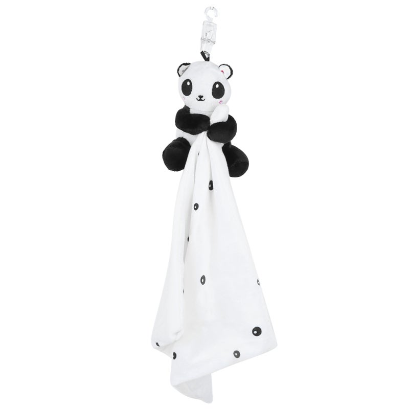 Baby Soothing Towel Safe Non-Toxic Soft Fabric Easy To Hang Crib Toy - Attention-Grabbing Black And White Bear Design With Inner Ring For Newborns Infants - Image 1