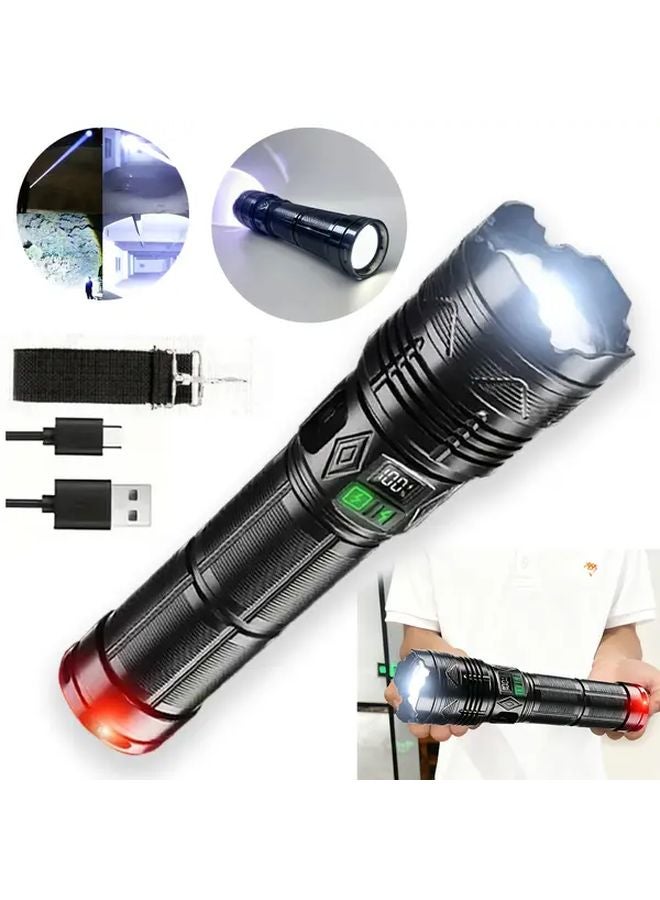 Black Dual Head Portable Flashlight Long Range Searchlight For Outdoor Emergency - Image 2