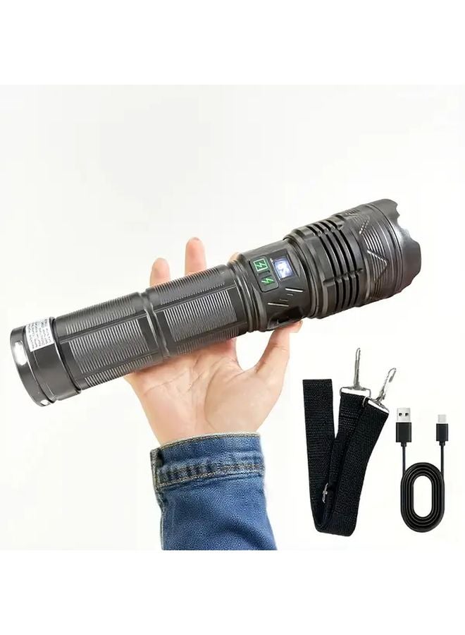 Black Dual Head Portable Flashlight Long Range Searchlight For Outdoor Emergency - Image 1
