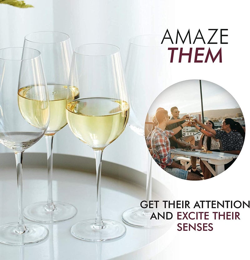 Cloudsell Crystal Glass Madrid Series Round Shape Wine Glasses Perfect for Red or White Wine Transparent 400 ml Set of 6 - Image 3