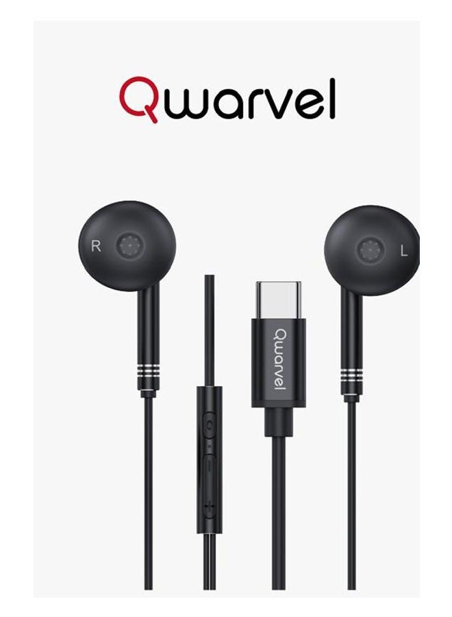 سماعات أذن مع سماعات أذن سلكية USB C مع ميكروفون وتحكم في مستوى الصوت، سماعات داخل الأذن لهاتف iPhone 15 Pro Max وiPad Pro/Air وSamsung (أسود)