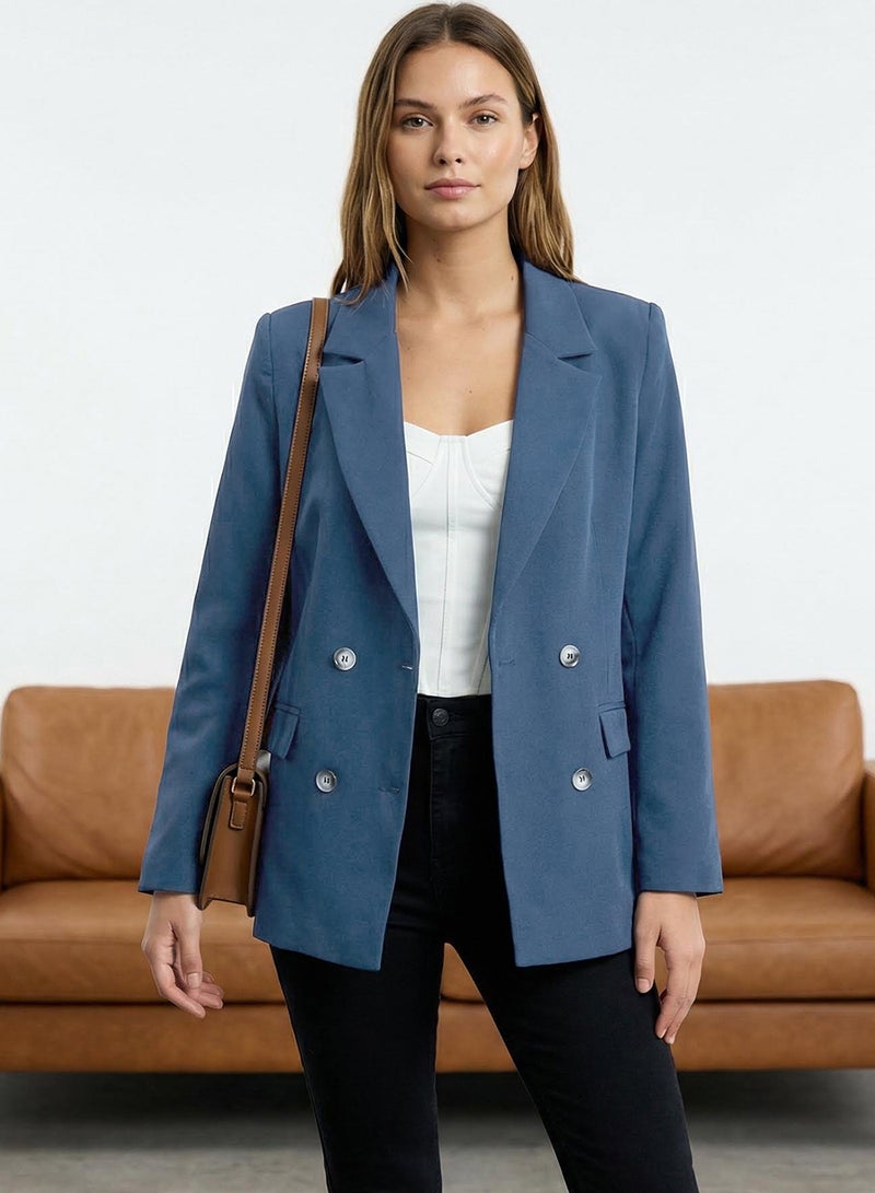 trendyol Indigo Regular Lined Double Breasted Closure Woven Blazer Jacket TWOAW21CE0264 - Image 1