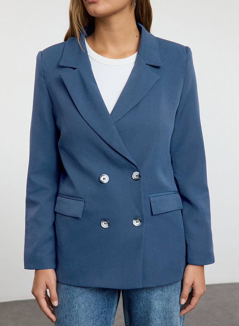 trendyol Indigo Regular Lined Double Breasted Closure Woven Blazer Jacket TWOAW21CE0264 - Image 4