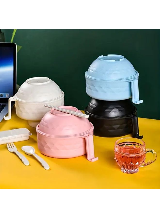 Black 1 Set Microwave Safe Ramen Noodle Cooker And Bowl Set With Spoon Chopsticks And Fork Portable Instant Soup Maker Filterable Lid Durable Plastic For Camping Dorm Rv And Picnic One Pot Meal Cookware - Image 2