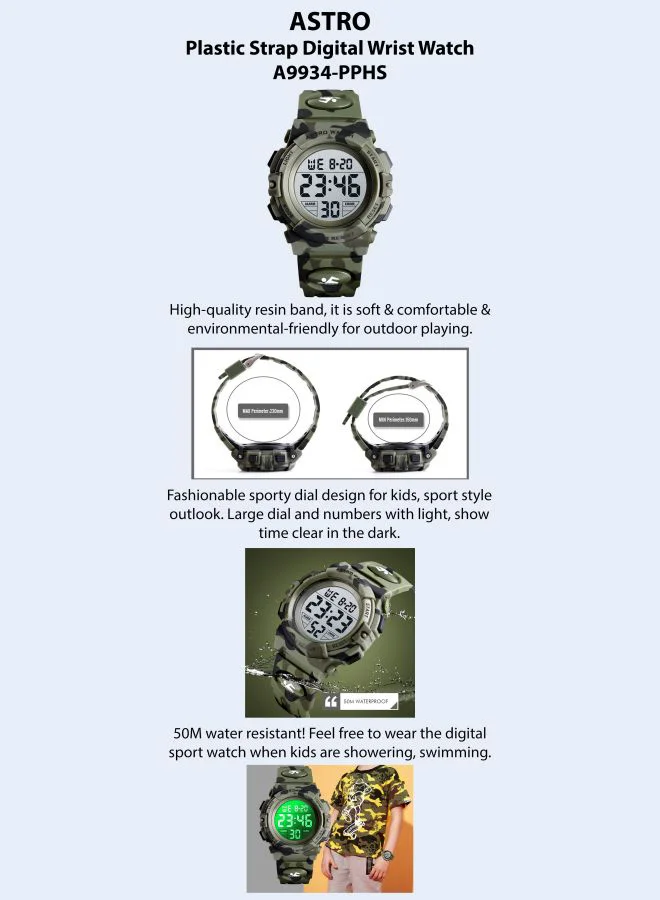 أسترو Astro Kids Watch, Digital Display and PU Strap - A9934-PPHS, Army Green Camo