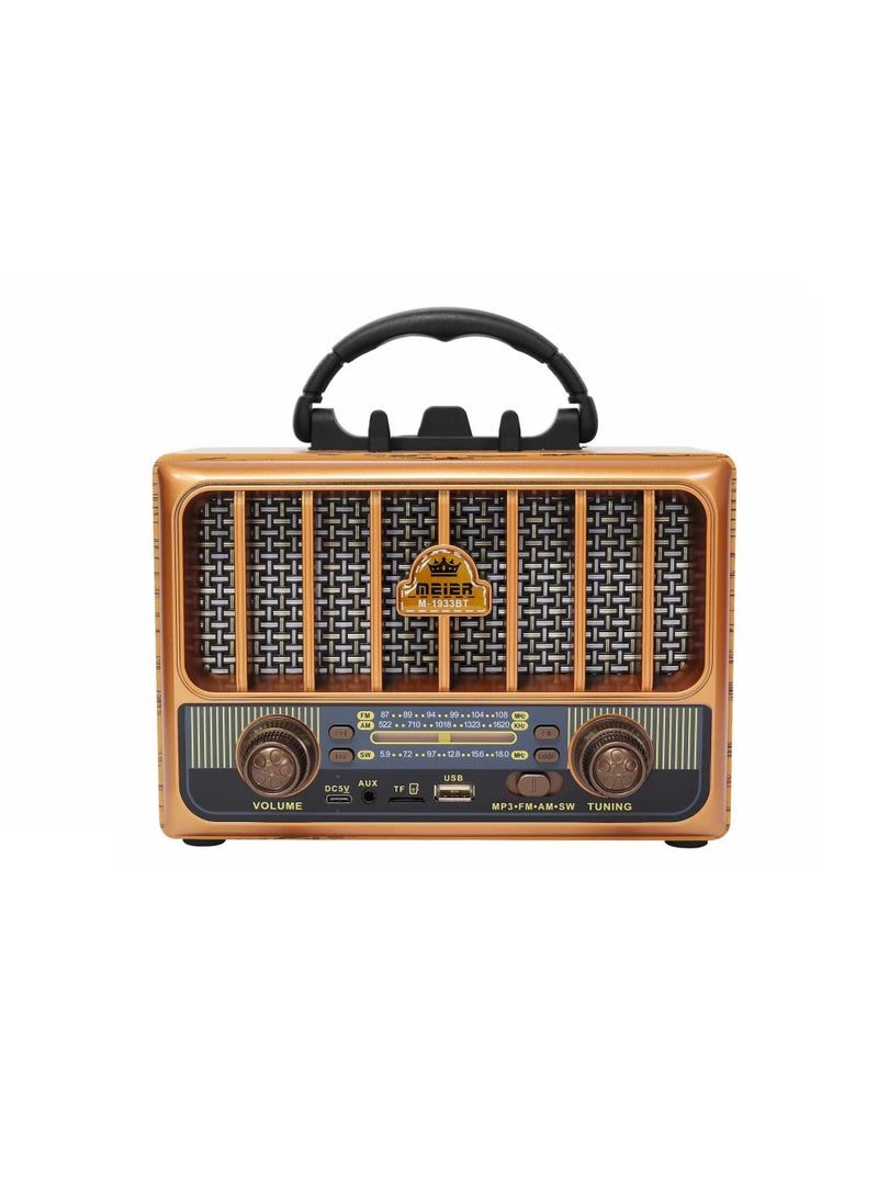 M-1933BT Bluetooth Radio with FM/AM/SW Bands, Rechargeable Battery, AUX/TF Port-GOLD - Image 1