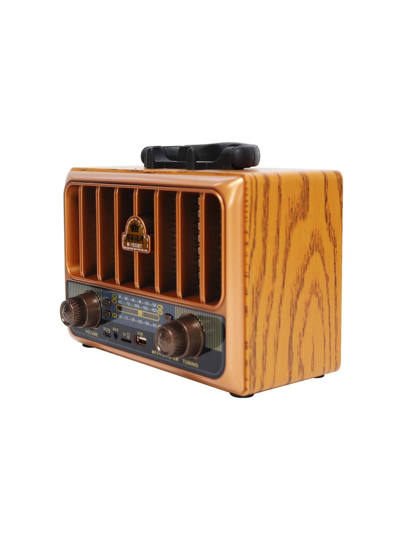 M-1933BT Bluetooth Radio with FM/AM/SW Bands, Rechargeable Battery, AUX/TF Port-GOLD - Image 2