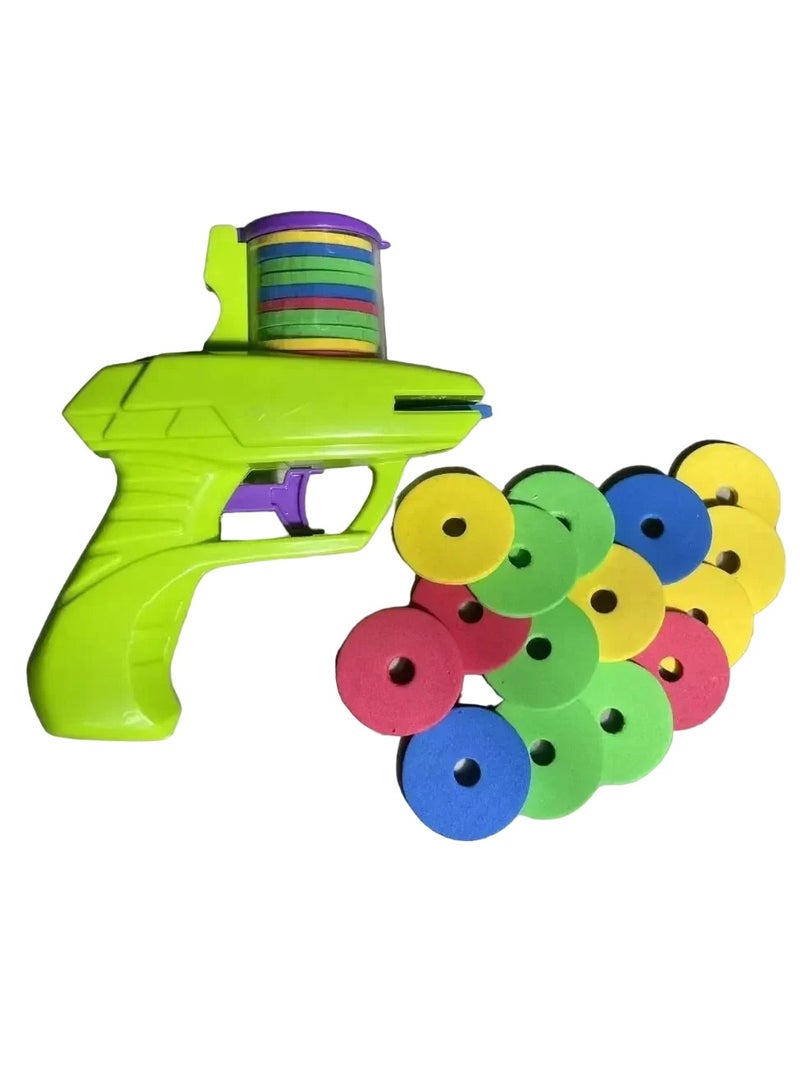 AROAQ Foam Disc Launcher Toy,  Double Parent Child Interactive Children Playing Toy, Outdoor Game Foam Flying Disc Toy With Multicolor 15 Frisbees For Children, (Green) - Image 1