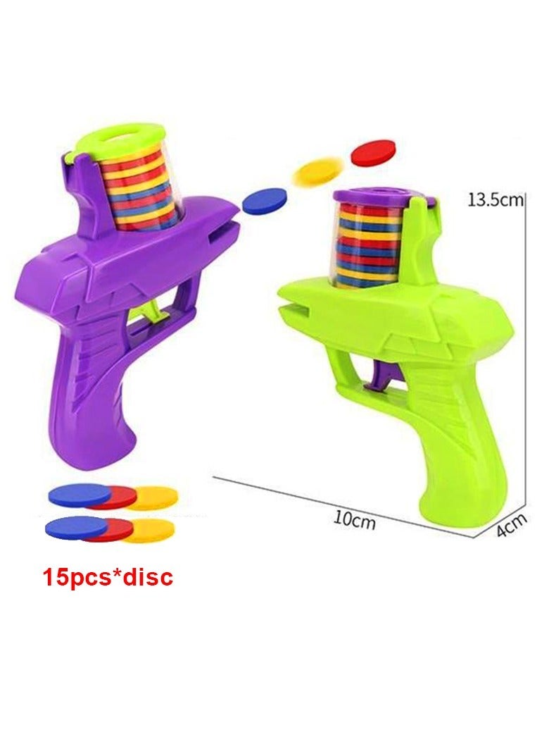 AROAQ Foam Disc Launcher Toy,  Double Parent Child Interactive Children Playing Toy, Outdoor Game Foam Flying Disc Toy With Multicolor 15 Frisbees For Children, (Green) - Image 2