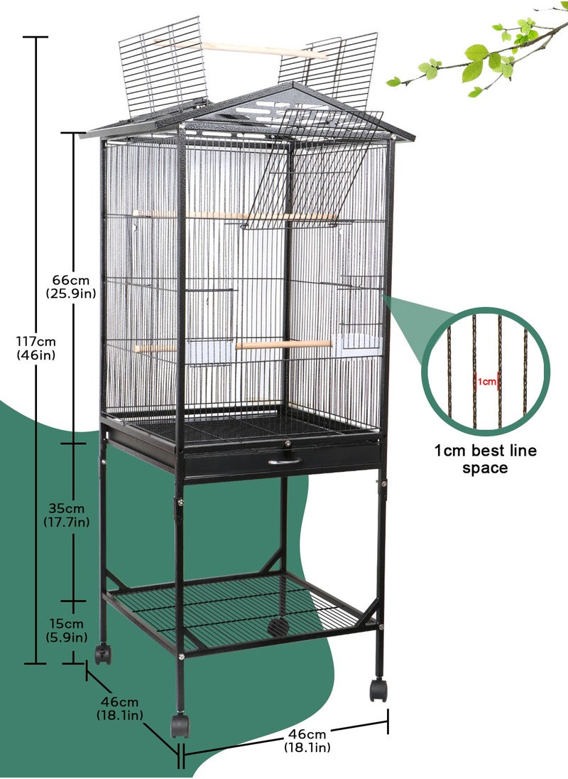 URbazaar 46 Inch Wrought Iron Large Bird Flight Cage with Rolling Stand for Parakeets Canaries Cockatiels Lovebirds Conures, Black  - Image 2