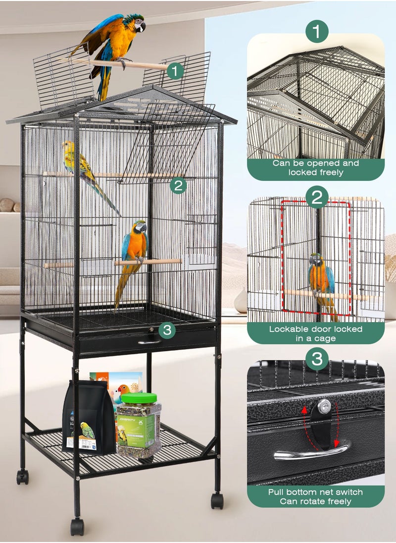 URbazaar 46 Inch Wrought Iron Large Bird Flight Cage with Rolling Stand for Parakeets Canaries Cockatiels Lovebirds Conures, Black  - Image 4