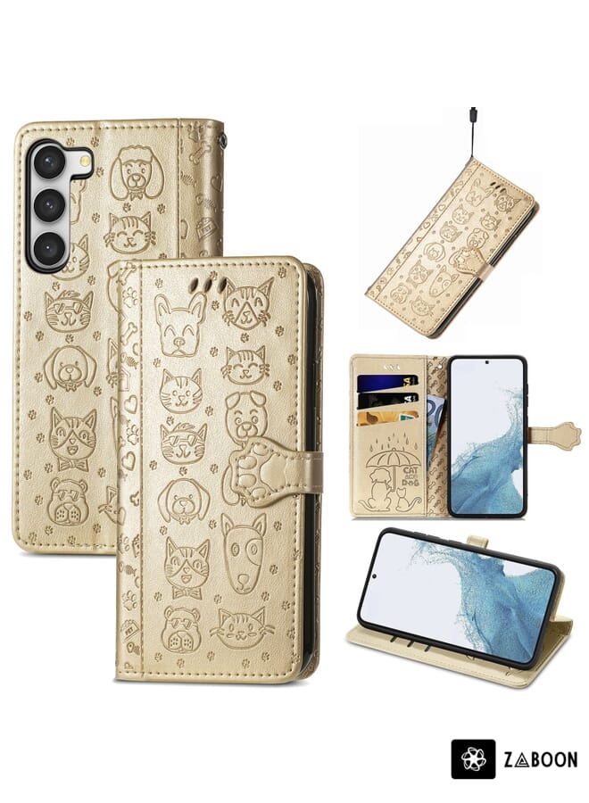 Zaboon Protective Case Cover For Samsung Galaxy S23+ 5G Cute Cat and Dog Embossed Leather - Image 1