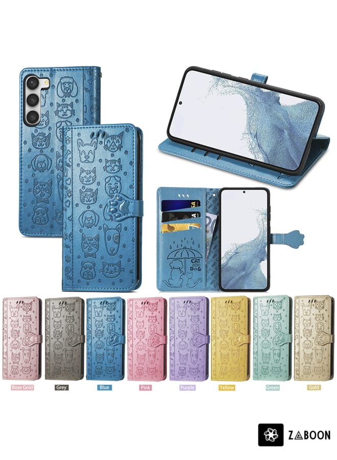 Zaboon Protective Case Cover For Samsung Galaxy S23+ 5G Cute Cat and Dog Embossed Leather - Image 5