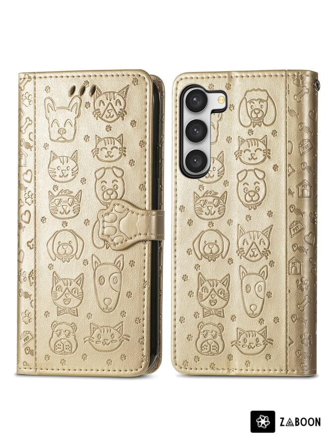 Zaboon Protective Case Cover For Samsung Galaxy S23+ 5G Cute Cat and Dog Embossed Leather - Image 2