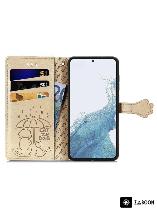 Zaboon Protective Case Cover For Samsung Galaxy S23+ 5G Cute Cat and Dog Embossed Leather - Image 3