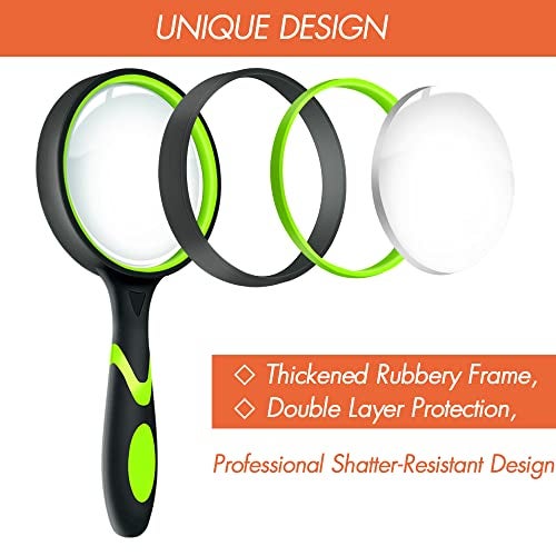 Leffis 3 Pack Magnifying Glass, 10X Non-Slip Handheld Reading Magnifier for Kids and Seniors, 75mm Magnifying Glass Lens for Reading, and Nature Exploration - Image 2