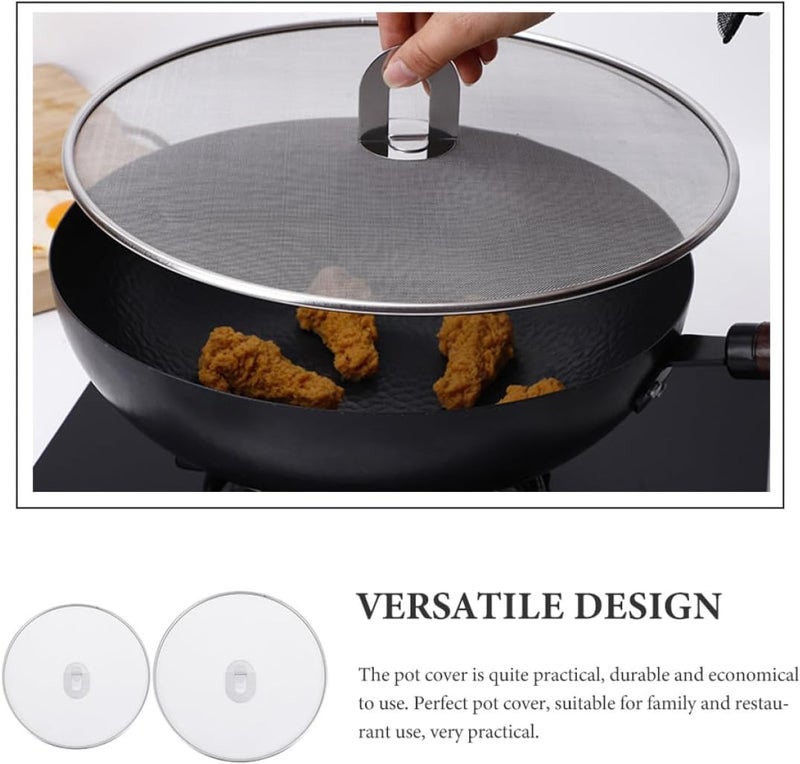 2 Pcs Stainless Steel Mesh Splatter Screen Pan Covers 25cm 29cm round Cooking Pot Lids Oil Splash Guards for Stove Kitchen Use - Image 3