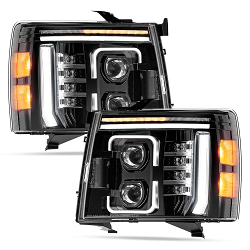 RAMJET4X4 600% Bright LED Headlights Assembly Sequential Turn Signal for 2007 2008 2009 2010 2011 2012 2013 Chevy Silverado 1500, 2007-2014 Silverado 2500 3500 & HD Models, Welcome Light Hi/Low Beam w/ Bulbs - Image 1