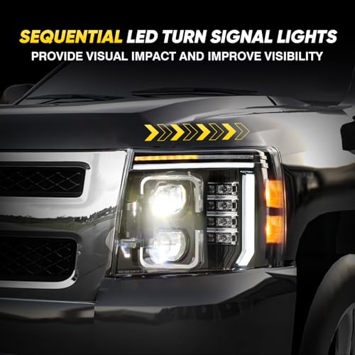 RAMJET4X4 600% Bright LED Headlights Assembly Sequential Turn Signal for 2007 2008 2009 2010 2011 2012 2013 Chevy Silverado 1500, 2007-2014 Silverado 2500 3500 & HD Models, Welcome Light Hi/Low Beam w/ Bulbs - Image 3