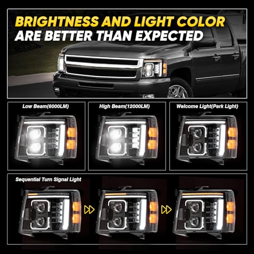 RAMJET4X4 600% Bright LED Headlights Assembly Sequential Turn Signal for 2007 2008 2009 2010 2011 2012 2013 Chevy Silverado 1500, 2007-2014 Silverado 2500 3500 & HD Models, Welcome Light Hi/Low Beam w/ Bulbs - Image 5