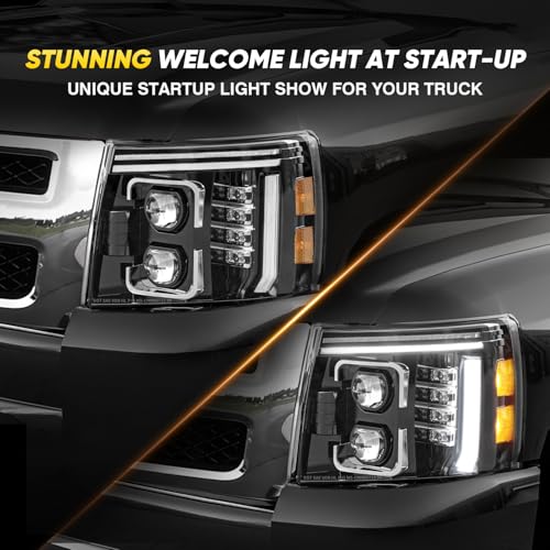 RAMJET4X4 600% Bright LED Headlights Assembly Sequential Turn Signal for 2007 2008 2009 2010 2011 2012 2013 Chevy Silverado 1500, 2007-2014 Silverado 2500 3500 & HD Models, Welcome Light Hi/Low Beam w/ Bulbs - Image 2