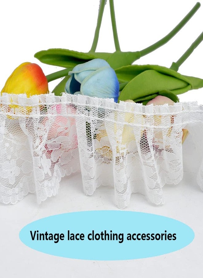 Kuasting 11 Yard Vintage Lace Pleated Fabric Trimming Ruffle Fabric Embroidered Sewing Lace Trim Wedding Bridal Dress Appliques Patches & Handmade DIY Sewing (White) - Image 5