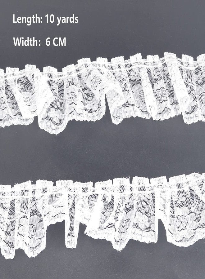 Kuasting 11 Yard Vintage Lace Pleated Fabric Trimming Ruffle Fabric Embroidered Sewing Lace Trim Wedding Bridal Dress Appliques Patches & Handmade DIY Sewing (White) - Image 2