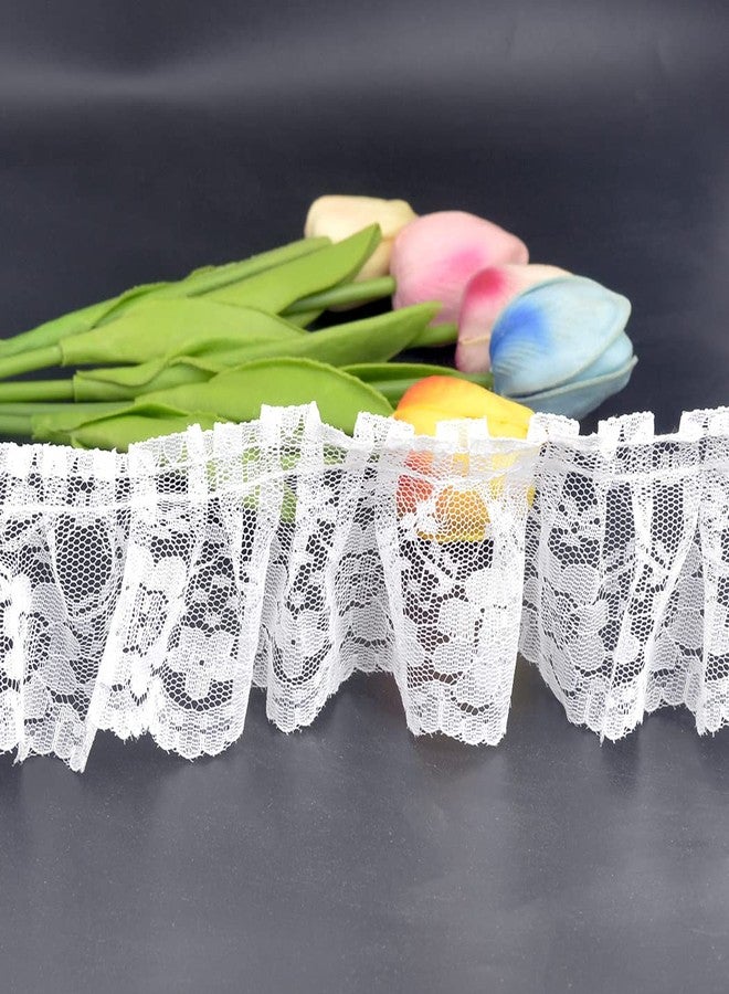 Kuasting 11 Yard Vintage Lace Pleated Fabric Trimming Ruffle Fabric Embroidered Sewing Lace Trim Wedding Bridal Dress Appliques Patches & Handmade DIY Sewing (White) - Image 3