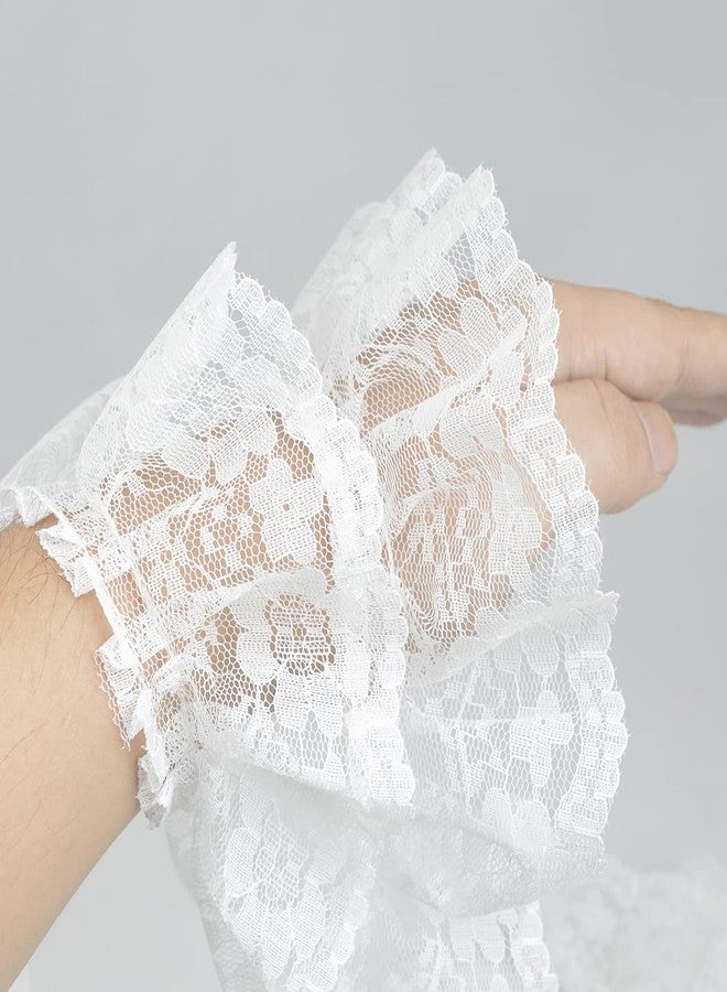 Kuasting 11 Yard Vintage Lace Pleated Fabric Trimming Ruffle Fabric Embroidered Sewing Lace Trim Wedding Bridal Dress Appliques Patches & Handmade DIY Sewing (White) - Image 4