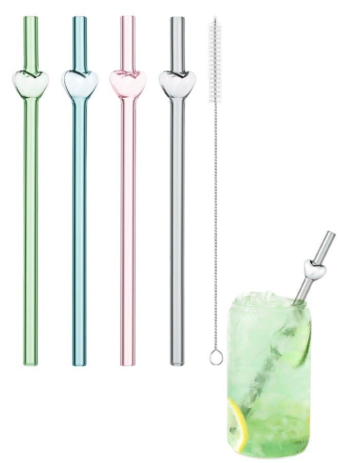 4PCS Heart Shape Glass Straws, Reusable Drinking Set,Perfect For Cocktails, Iced Coffee And Cold Beverages, Heat-Resistant And Dishwasher Safe - Image 1