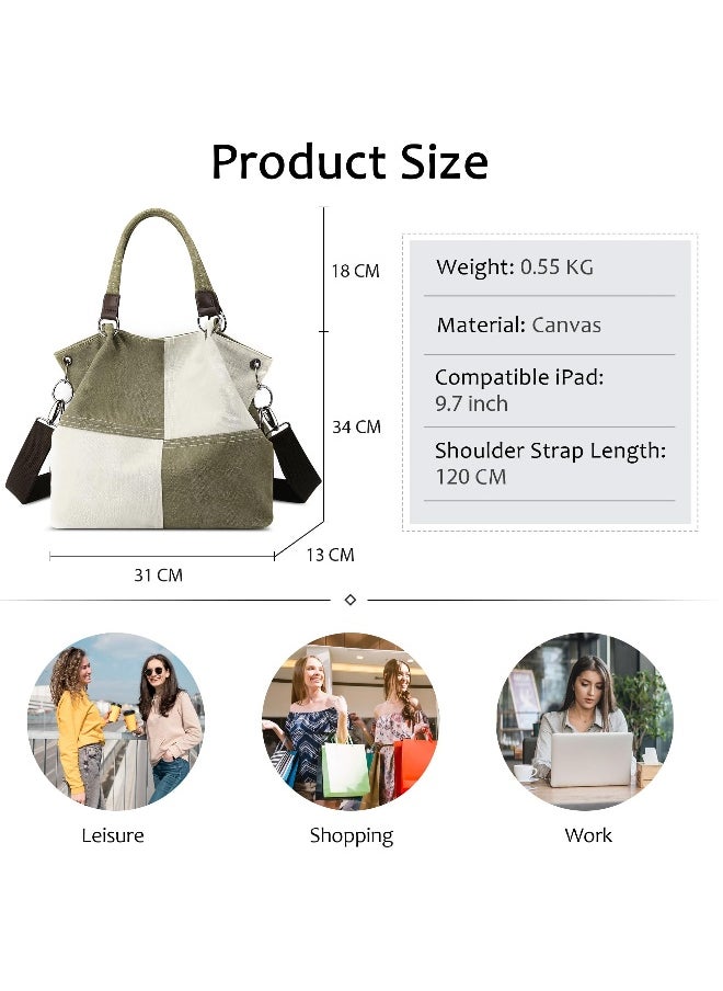 Generic Women's Handbag, Contrast Color Casual Shoulder Bag, Canvas Ladies Top Handle Crossbody Bag with Multiple Pockets for Shopping, Travel, Daily Use (Green)  - Image 5