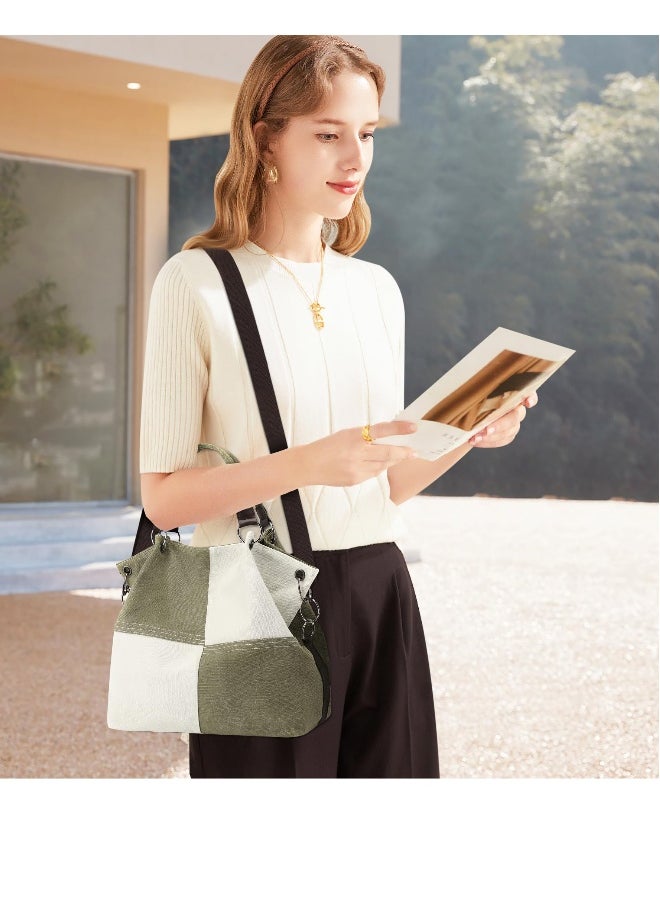 Generic Women's Handbag, Contrast Color Casual Shoulder Bag, Canvas Ladies Top Handle Crossbody Bag with Multiple Pockets for Shopping, Travel, Daily Use (Green)  - Image 2