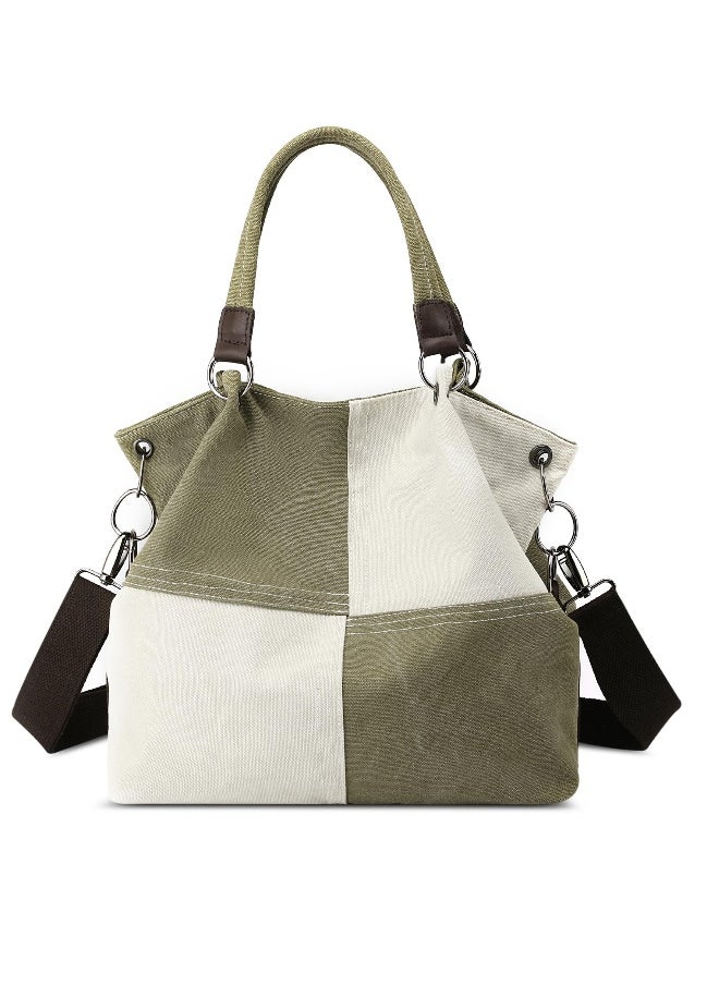 Generic Women's Handbag, Contrast Color Casual Shoulder Bag, Canvas Ladies Top Handle Crossbody Bag with Multiple Pockets for Shopping, Travel, Daily Use (Green)  - Image 1