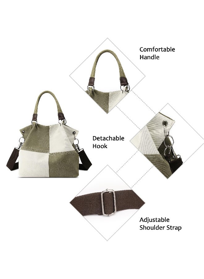 Generic Women's Handbag, Contrast Color Casual Shoulder Bag, Canvas Ladies Top Handle Crossbody Bag with Multiple Pockets for Shopping, Travel, Daily Use (Green)  - Image 3