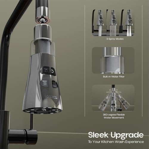 Lorazzo FLO 360° Kitchen Tap Extender with Water Filter | 3-Mode Spray Tap Extension for Kitchen Sink | Flexible Tap Extender for Easy Washing | 1-Year Lorazzo Limited Warranty - Image 3