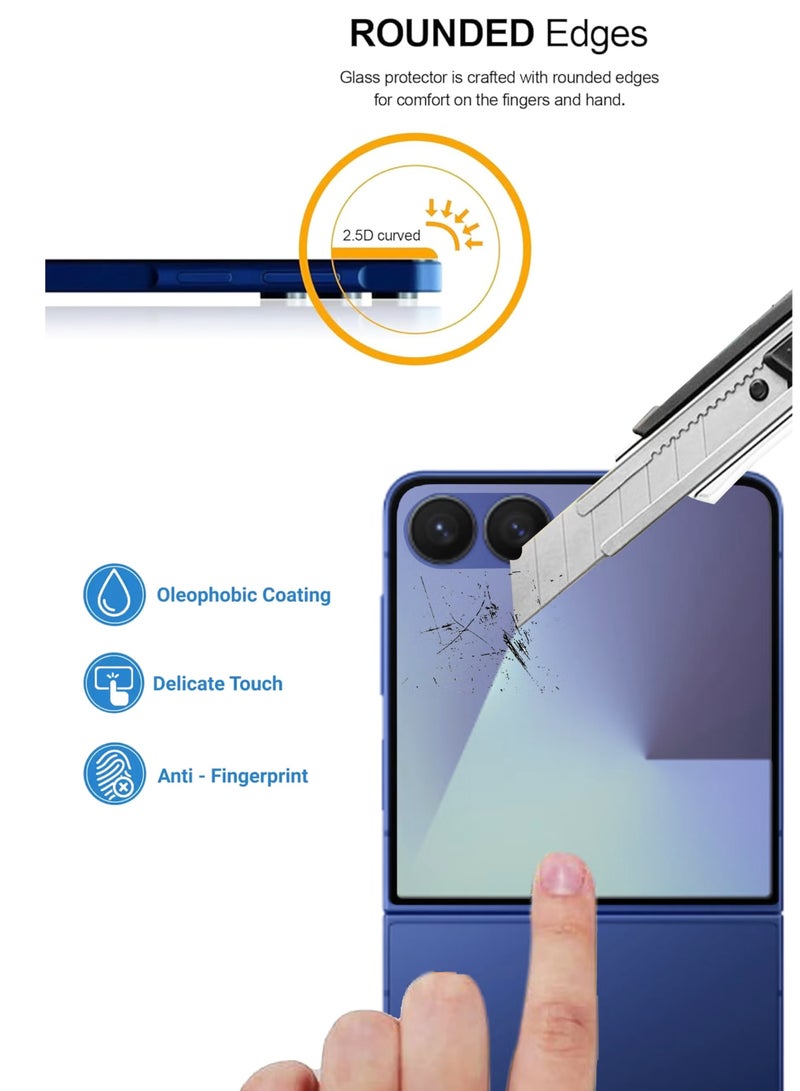 واقي شاشة لهاتف سامسونج جالاكسي زد فليب 7 | زجاج مقوى متوافق مع سامسونج جالاكسي زد فليب 7 | واقي شاشة عالي الدقة بالكامل، زجاج مقوى مضاد للخدش، تغطية كاملة من الحافة إلى الحافة مع طقم تركيب سهل - أسود - Image 4