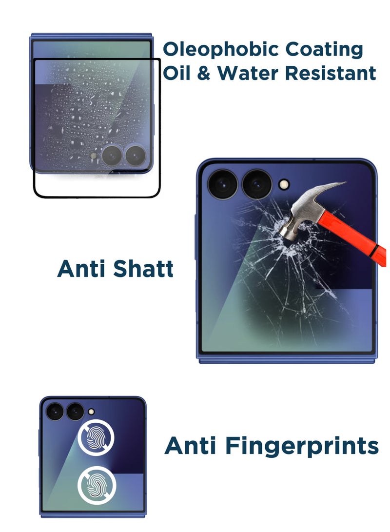 واقي شاشة لهاتف سامسونج جالاكسي زد فليب 7 | زجاج مقوى متوافق مع سامسونج جالاكسي زد فليب 7 | واقي شاشة عالي الدقة بالكامل، زجاج مقوى مضاد للخدش، تغطية كاملة من الحافة إلى الحافة مع طقم تركيب سهل - أسود - Image 5