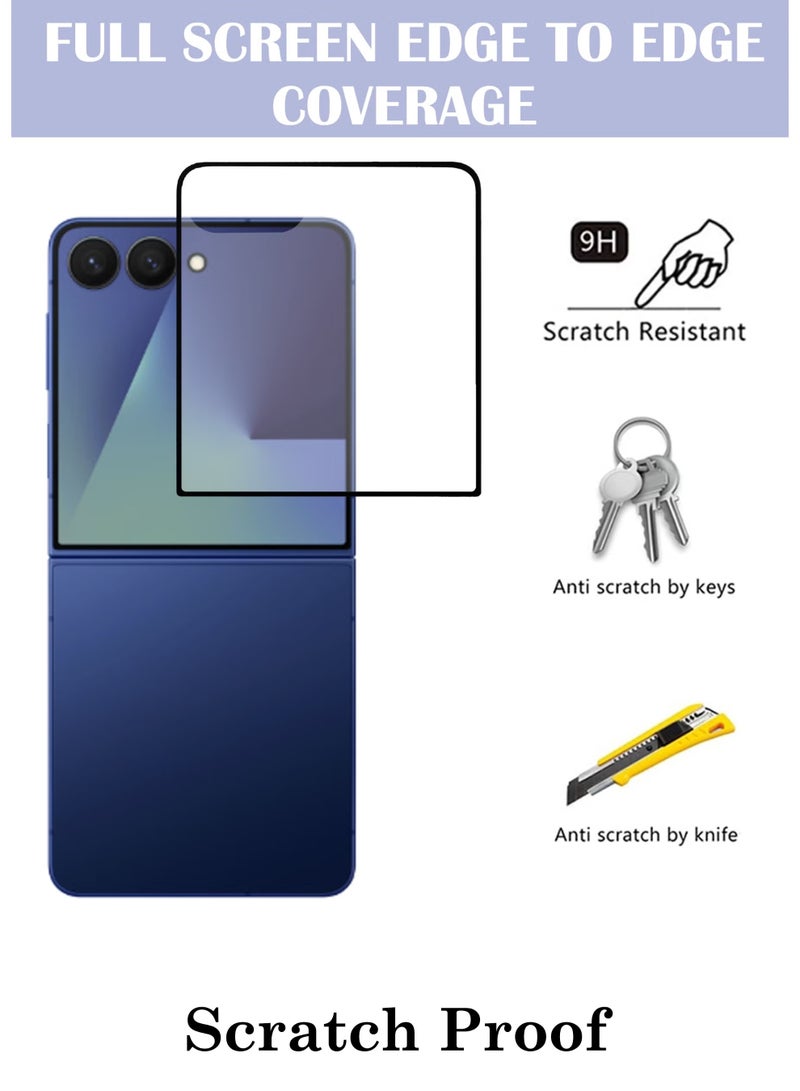 واقي شاشة لهاتف سامسونج جالاكسي زد فليب 7 | زجاج مقوى متوافق مع سامسونج جالاكسي زد فليب 7 | واقي شاشة عالي الدقة بالكامل، زجاج مقوى مضاد للخدش، تغطية كاملة من الحافة إلى الحافة مع طقم تركيب سهل - أسود - Image 3