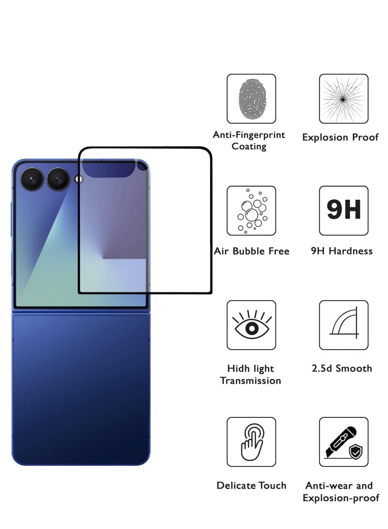 واقي شاشة لهاتف سامسونج جالاكسي زد فليب 7 | زجاج مقوى متوافق مع سامسونج جالاكسي زد فليب 7 | واقي شاشة عالي الدقة بالكامل، زجاج مقوى مضاد للخدش، تغطية كاملة من الحافة إلى الحافة مع طقم تركيب سهل - أسود - Image 2